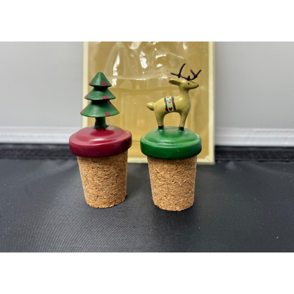 Seasonal Bottle Stoppers Set of 2 Christmas‎ Tree Reindeer Cork New